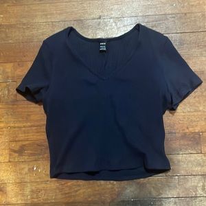 SHEIN navy blue ribbed crop top Size:L